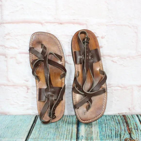 *Nimrod Unisex Brown Leather Casual Slingback Biblical Strappy Sandals Size __ - Picture 8 of 10